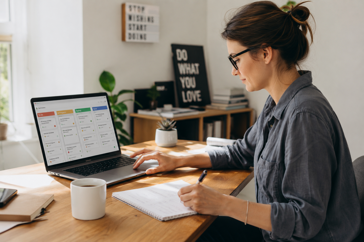 Solopreneur working at a laptop